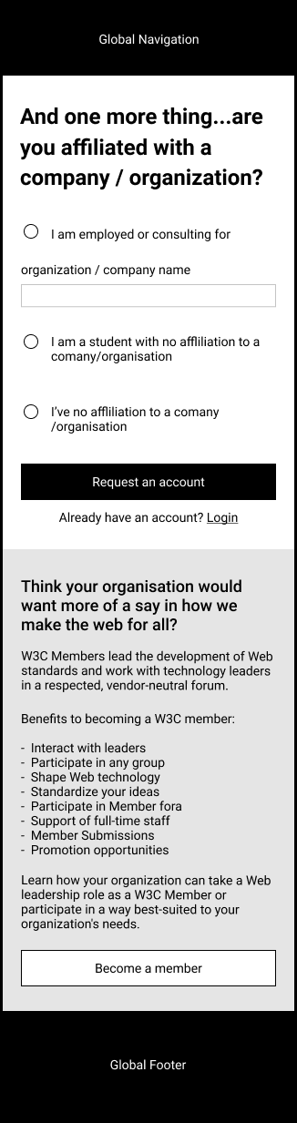 Content wireframe of Create an account step 2 page