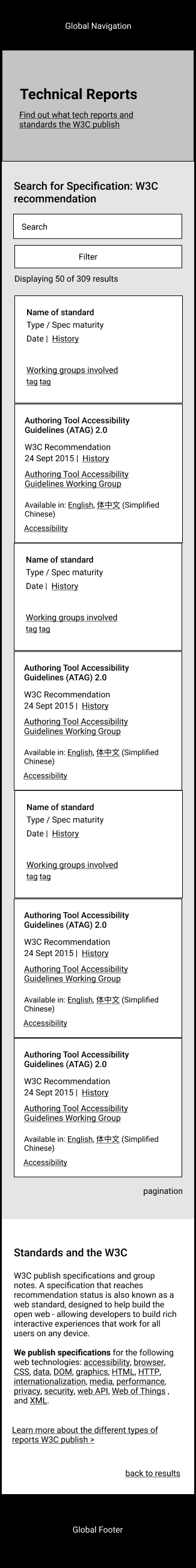 Content wireframe of Technical Reports page